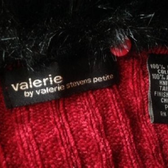 Valerie Stevens BURGUNDY chenille sweater BLACK FUR removable collar * PM or M * - Picture 6 of 6